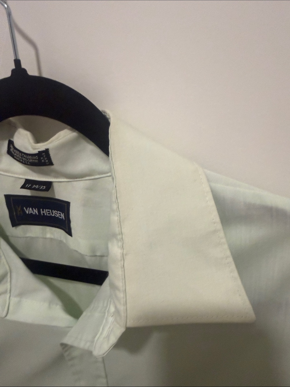 Vintage Van Heusen Mint Green Long Sleeve Dress Shirt 17 34/35 Made in USA - Picture 6 of 12